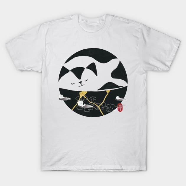 Zen Cat Kintsugi T-Shirt by bittergodart